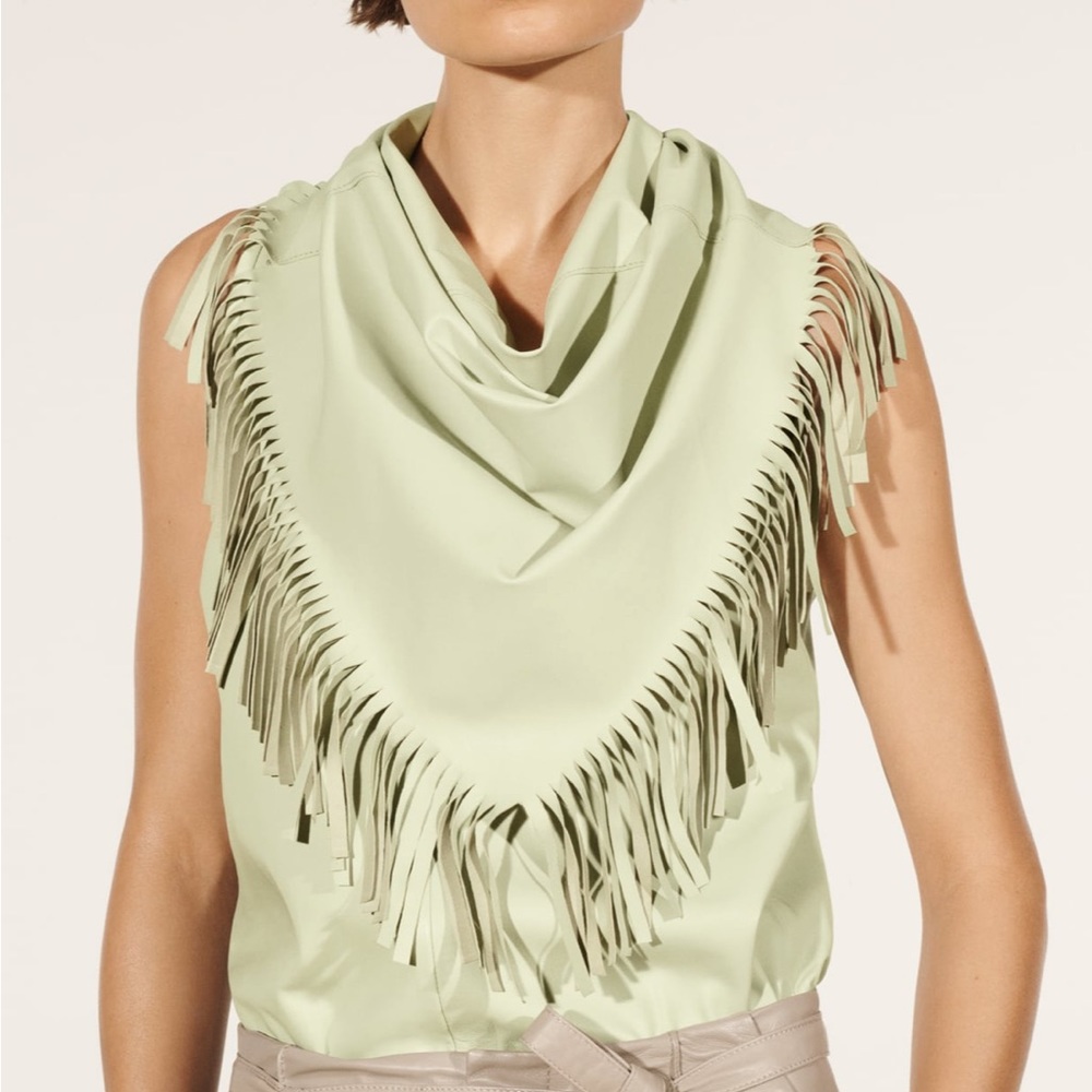 ISO- Zara leather fringe vest in green
